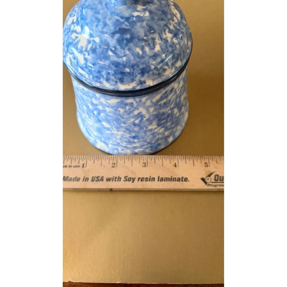 Stangl Pottery Town and Country Blue Spongeware Lidded Sugar Bowl Small Canister